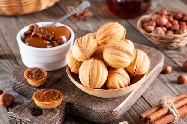 nut-shaped cookies with condensed milk filling